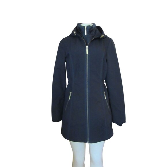 Betsey Johnson Black Soft Shell Hooded Coat Size Small - Picture 2 of 8